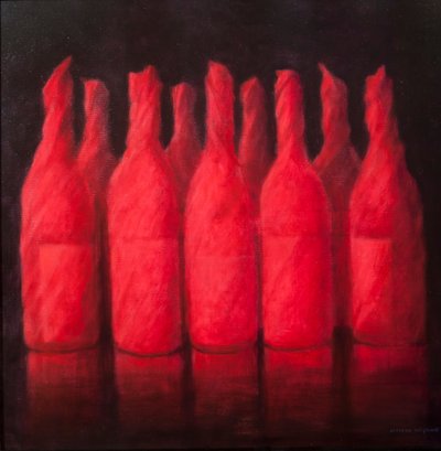 Red wrapped wine by Lincoln Seligman